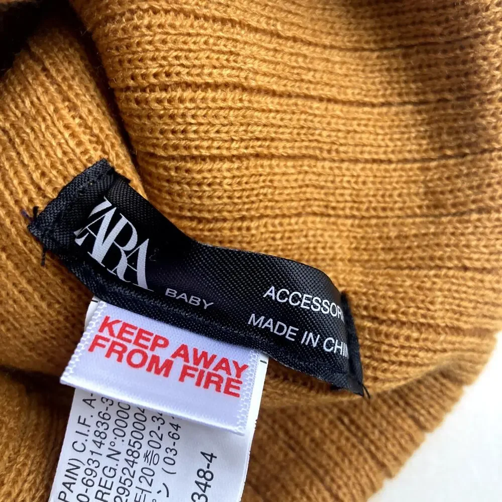Zara Baby Choose Fun Ribbed Beanie Hat - Mustard